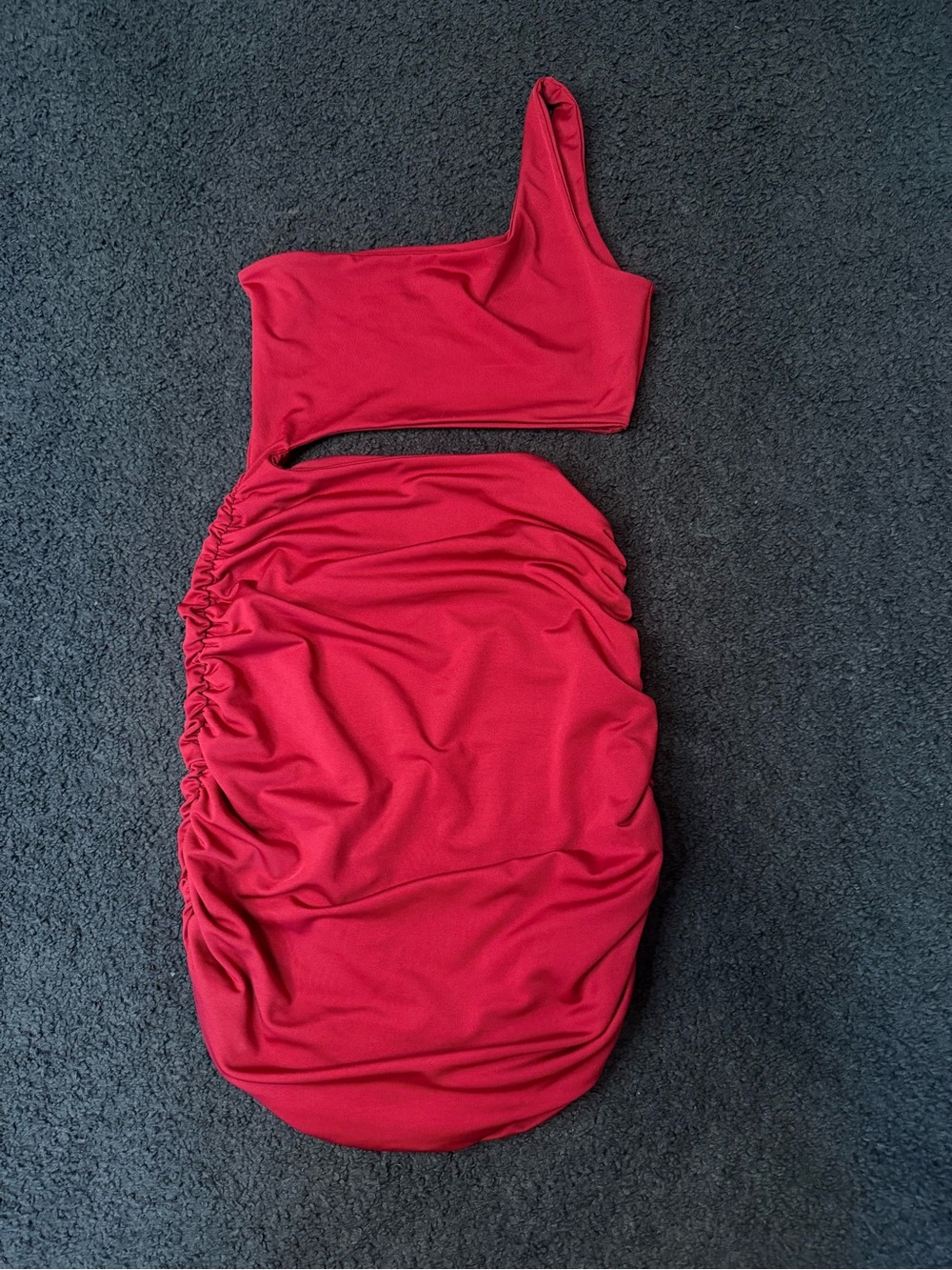 Amazon Red Asymmetrical One-Shoulder Ruched Dress